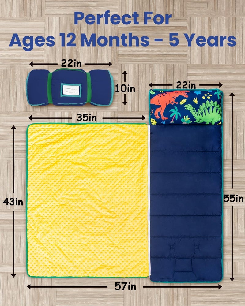 PRIMLECT Toddler Nap Mat with Detachable Blanket and Removable Pillow, Kids Sleeping Bag 55''x35'' for Daycare Preschool Kindergarten, Toddler Sleeping Mat for Boys and Girls - Image 4